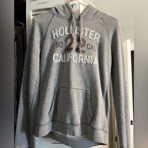 Hollister Heather Gray California Pullover Hoodie with Burgundy Number
